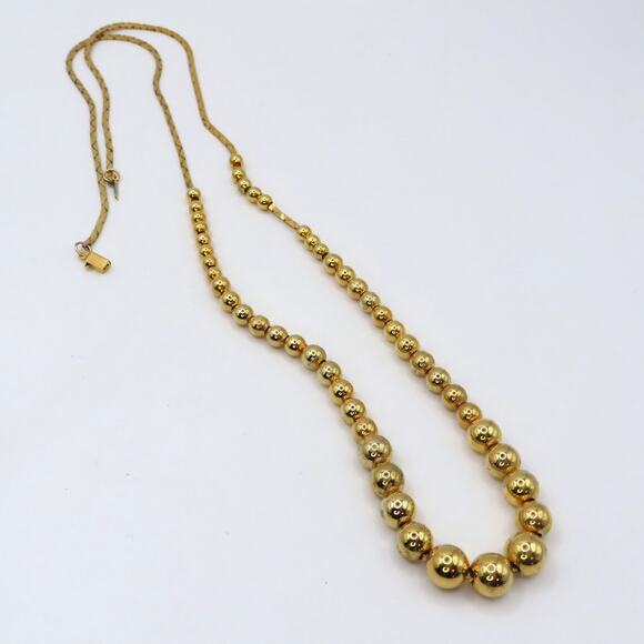 Vintage Gold Tone Beaded Necklace with Flat Herringbone Chain and Box Clasp - Picture 7 of 11